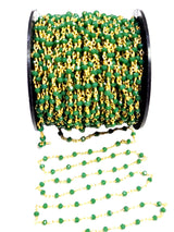 Dark Green quartz gemstone bead chain 24k gold plated over silver, women jewelry making necklaces, earrings, and bracelets bead chain.