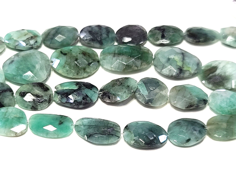 Emerald natural gemstone bead strands, flat-tumble-shaped 4-inch long bead strand, faceted bead size 7.5X9-8X13.5mm, handmade gemstone bead strand 20 carats, women jewelry making necklaces, earrings, and bracelets bead strands.