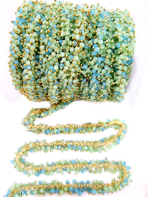 green & blue chalcedony semi-precious gemstone beads 24k gold plated over silver rosary chain for a necklace, earrings, anklet, and bracelet making.
