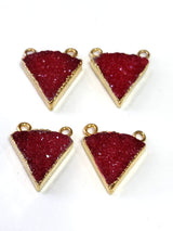 Red druzy bell bezel charms, 15mm double bail 24k gold electroplated women jewelry making earrings, pendants, bracelets, necklaces, DIY crafts.
