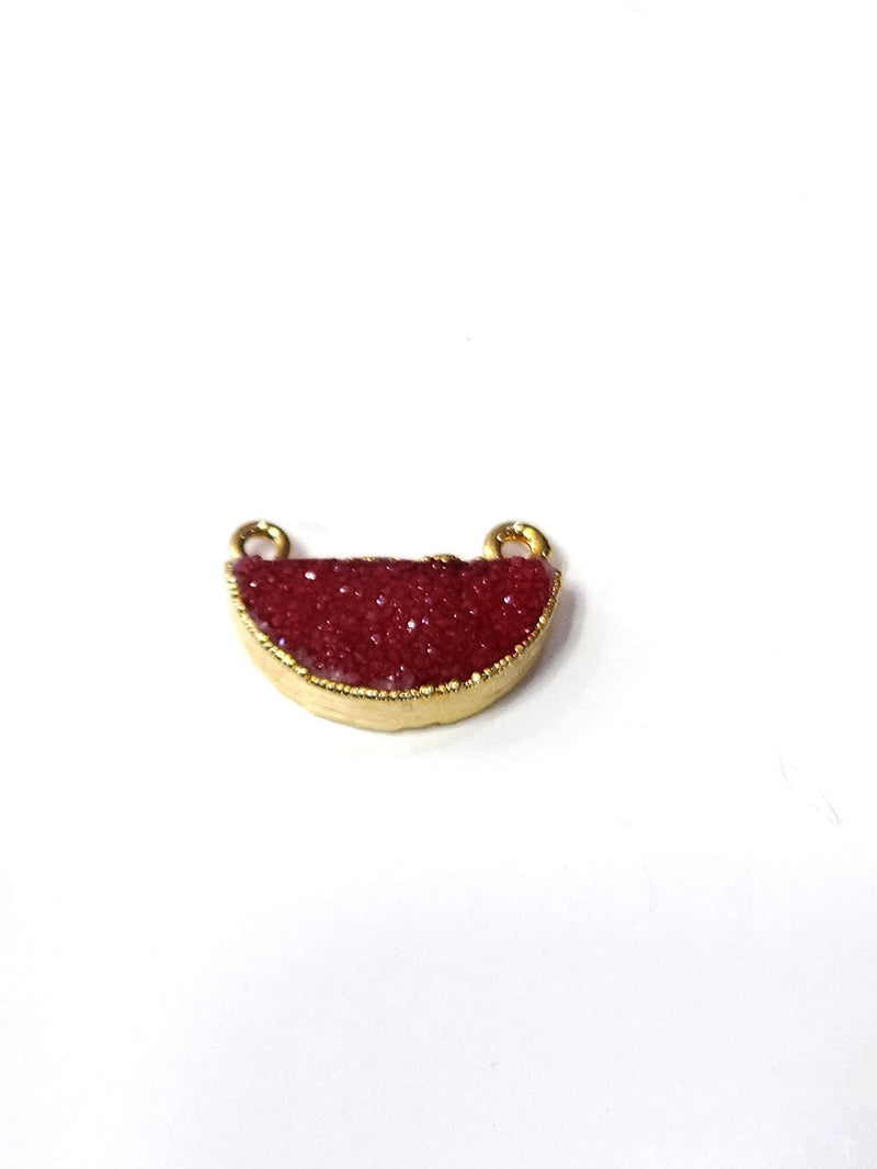 Red druzy moon bezel charms, 9X18mm crescent double bail bezel 24k gold electroplated women jewelry making earrings, pendants, bracelets, necklaces, and DIY crafts.