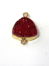Red druzy triangle bezel charms, 15mm bezel 24k gold electroplated women jewelry-making earrings, pendants, bracelets, necklaces, and DIY crafts.