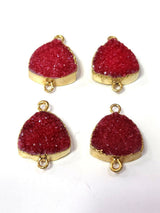Red druzy triangle bezel charms, 15mm double bail bezel 24k gold electroplated women jewelry-making earrings, pendants, bracelets, necklaces, and DIY crafts.
