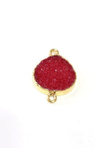 Red druzy heart bezel charms, 8mm heart double bail 24k gold electroplated women jewelry making earrings, pendants, bracelets, necklaces, and DIY crafts.
