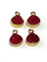 Red druzy heart bezel charms, 15mm heart 24k gold electroplated women jewelry making earrings, pendants, bracelets, necklaces, and DIY crafts.