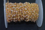 sunstone natural semi-precious gemstone beads 24k gold plated over silver rosary chain for a necklace, earrings, anklet, and bracelet making.