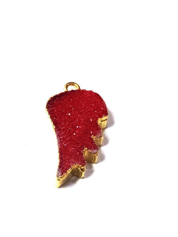 Red druzy leaf bezel charms, 12X20mm single bail 24k gold electroplated bezel women jewelry making earrings, pendants, necklaces, bracelets, and DIY crafts.