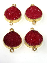 Red druzy heart bezel charms, 15mm heart double bail 24k gold electroplated women jewelry making earrings, pendants, bracelets, necklaces, and DIY crafts.