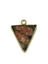 Unakite Jasper Stone Necklace for Jewelry Making 15X20mm Triangle Bezel Charms Pendants Connectors 24K Gold Plated Over 925 Sterling Silver