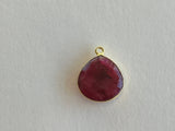 Ruby Heart Bezel Charm: 24K Gold Plated Sterling Silver Pendant (12-30mm)