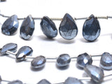 Black moonstone natural gemstone bead strands, pear-shaped 4-inch long bead strand, faceted bead size 7.5X10-7.5X11mm, handmade gemstone bead strand 27 carats, women jewelry making necklaces, earrings, and bracelets bead strands.