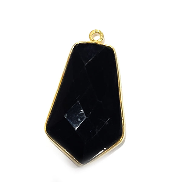 Black Onyx Stone Necklace for Jewelry Making 15X20mm Tie Bezel Charms Pendants Connectors 24K Gold Plated Over 925 Sterling Silver