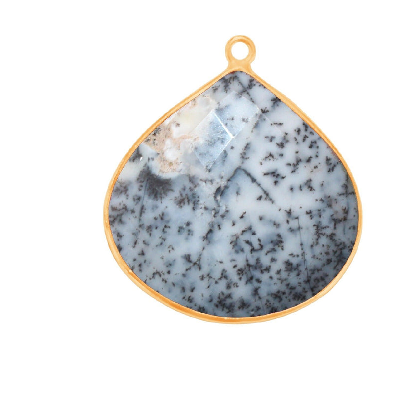 Dendrite Opal Heart Pendant - Boho Chic Gemstone Necklace with 24kt Gold Elegance