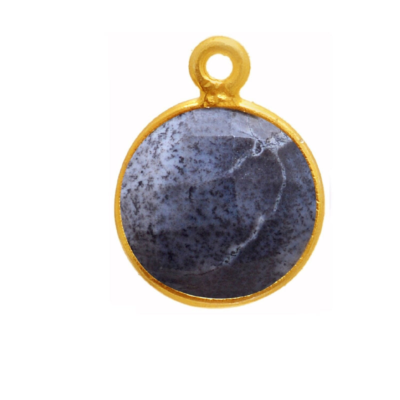 Dendrite Opal Coin/Round Pendant - Boho Chic Gemstone Necklace with 24kt Gold Elegance