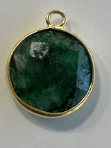 Emerald Coin/Round Pendant - Boho Chic Gemstone Necklace with 24kt Gold Elegance