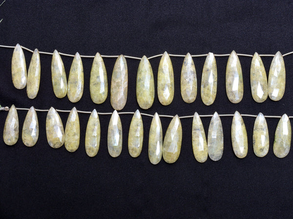 Green grapolite gemstone bead strands, pear-shaped 4-inch long bead strand, faceted bead size 10.5X28-9X34mm, handmade gemstone bead strand 81 carats, women jewelry making necklaces, earrings, and bracelets bead strands.