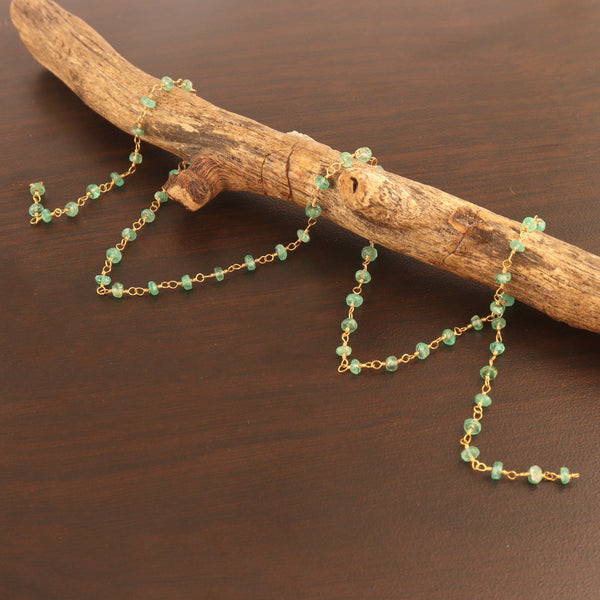 Emerald Natural Precious AAA Gemstone 18K Solid Gold 2.5mm 3mm Bead Women Jewelry Making Necklace Rosary Chain Per INCH, May Birthstone