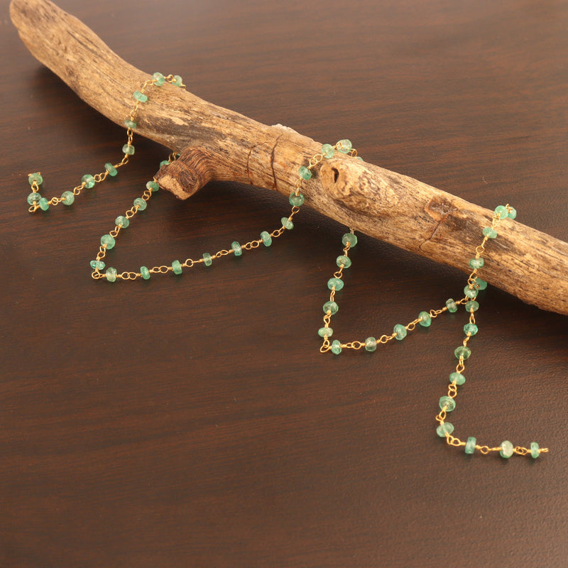 Emerald Natural Precious AAA Gemstone 18K Solid Gold 2.5mm 3mm Bead Women Jewelry Making Necklace Rosary Chain Per INCH, May Birthstone