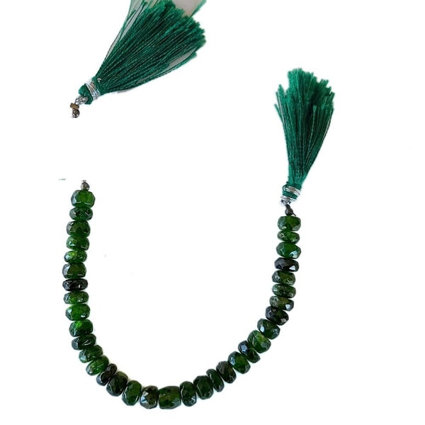 Chrome Diopside natural gemstone bead strands, rondelle shaped 4-inch long bead strand, faceted bead size 3.5-4mm, handmade gemstone bead strand 18 carats, women jewelry making necklaces, earrings, and bracelets bead strands.