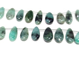 Emerald natural gemstone bead strands, pear-shaped 4-inch long bead strand, smooth bead size 7X13.5-6X15.5mm, handmade gemstone bead strand 44 carats, women jewelry making necklaces, earrings, and bracelets bead strands.