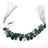Black moss aquamarine natural gemstone bead strands, pear-shaped 4-inch long bead strand, faceted bead size 7X5-10X6mm, handmade gemstone bead strand 28 carats, women jewelry making necklaces, earrings, and bracelets bead strands.