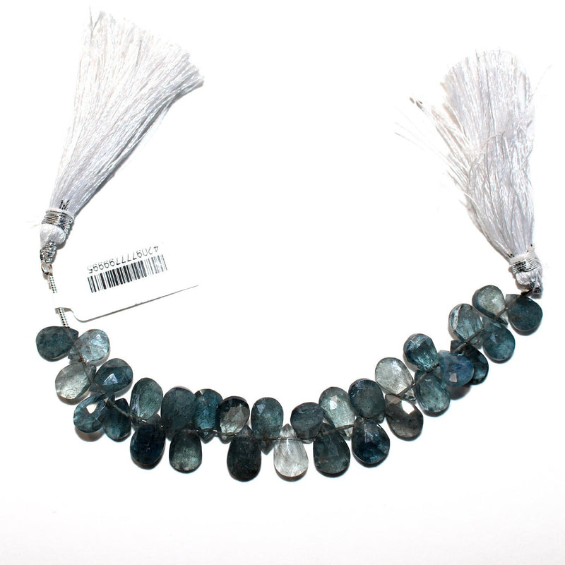 Black moss aquamarine natural gemstone bead strands, pear-shaped 4-inch long bead strand, faceted bead size 7X5-10X6mm, handmade gemstone bead strand 28 carats, women jewelry making necklaces, earrings, and bracelets bead strands.