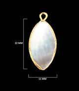 24K Gold Electroplated Mother of Pearl Pendant - Marquise/Evil Eye Charm (11X22mm)