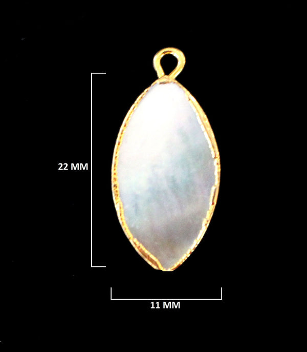 24K Gold Electroplated Mother of Pearl Pendant - Marquise/Evil Eye Charm (11X22mm)