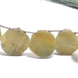 Green cat's eye gemstone bead strands, slice-shaped 4-inch long bead strand, smooth bead size 10X13-13X13.5mmmm, handmade gemstone bead strand 30 carats, women jewelry making necklaces, earrings, and bracelets bead strands.