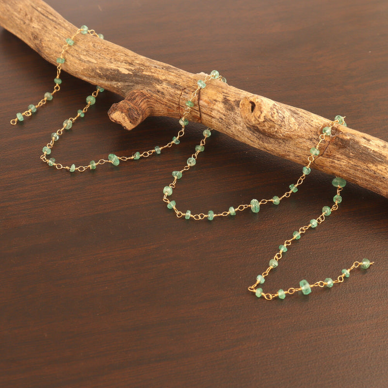 Emerald Natural Precious AAA Gemstone 18K Solid Gold 2.5mm Bead Women Jewelry Making Necklace Rosary Chain Per INCH Earrings, May Birthstone
