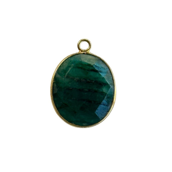 Emerald Oval Pendant - Boho Chic Gemstone Necklace with 24kt Gold Elegance