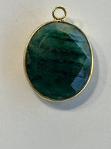 Emerald Oval Pendant - Boho Chic Gemstone Necklace with 24kt Gold Elegance