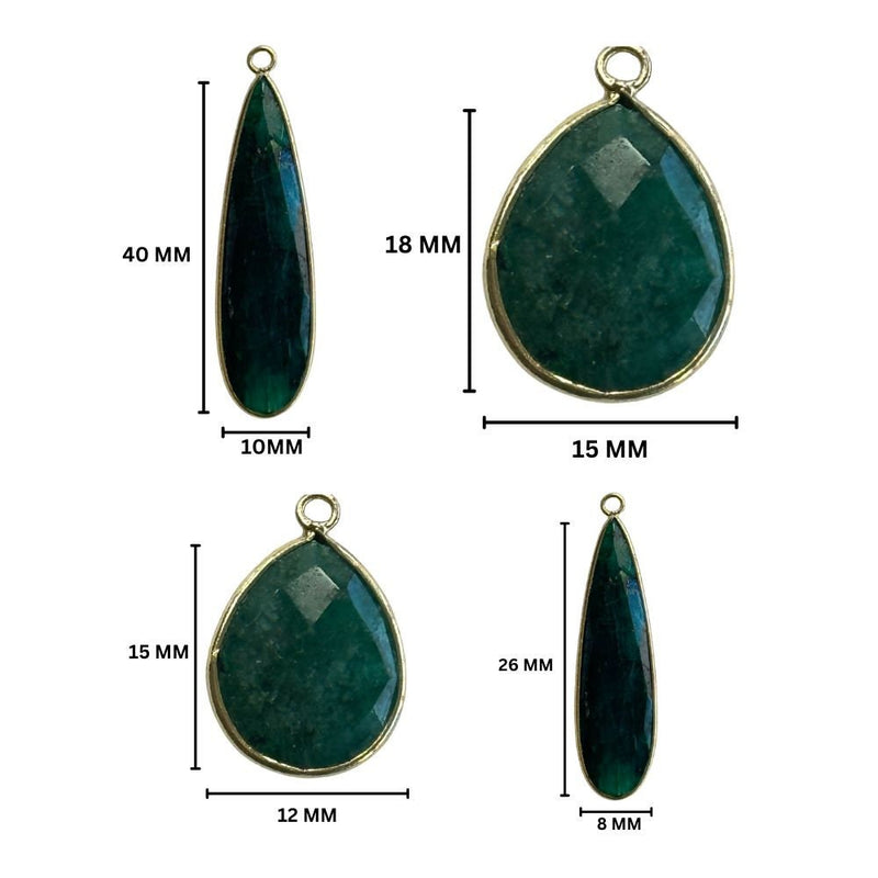 Emerald Pear/Flat Teardrop Pendant - Boho Chic Gemstone Necklace with 24kt Gold Elegance