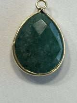 Emerald Pear/Flat Teardrop Pendant - Boho Chic Gemstone Necklace with 24kt Gold Elegance