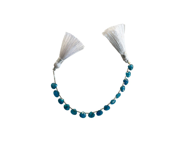 Blue apatite natural gemstone bead strands, heart-shaped 4-inch long bead strand, faceted bead size 3.5-4.5mm, handmade gemstone bead strand 10 carats, women jewelry making necklaces, earrings, and bracelets bead strands.