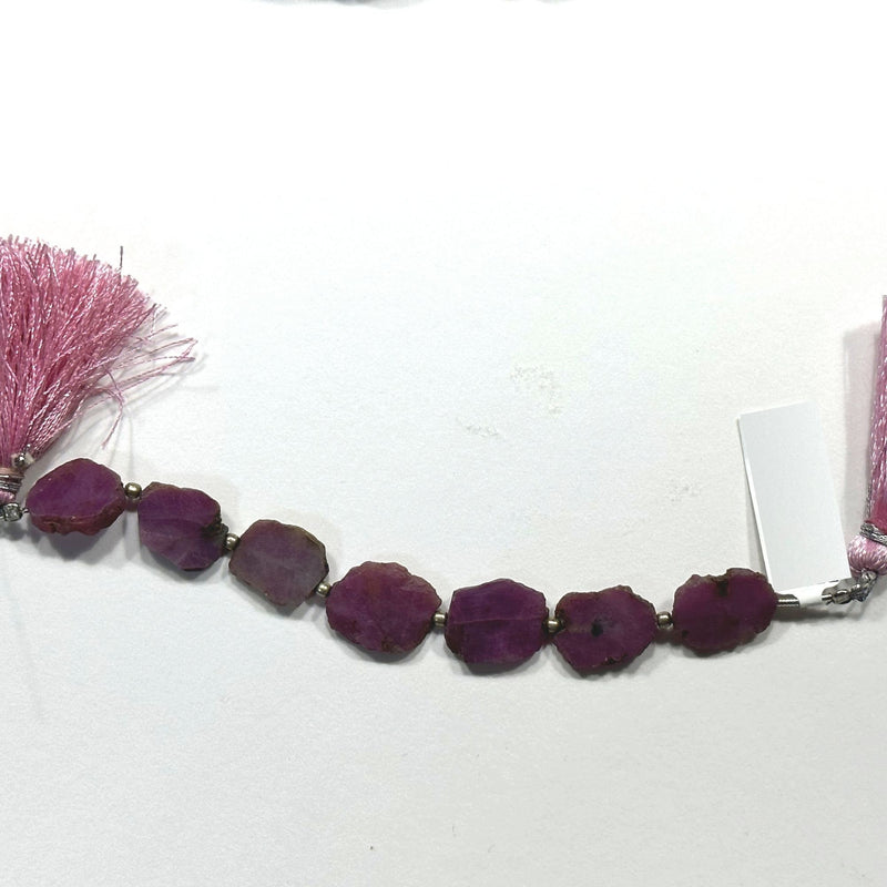 Ruby natural semi-precious gemstone bead strands, slice-shaped 4-inch long bead strand, smooth bead size 9mm, 9.5mm, 10mm, 10.5mm, handmade gemstone bead strand 35, 37, Carat, women jewelry making necklaces, earrings, and bracelets bead strands.