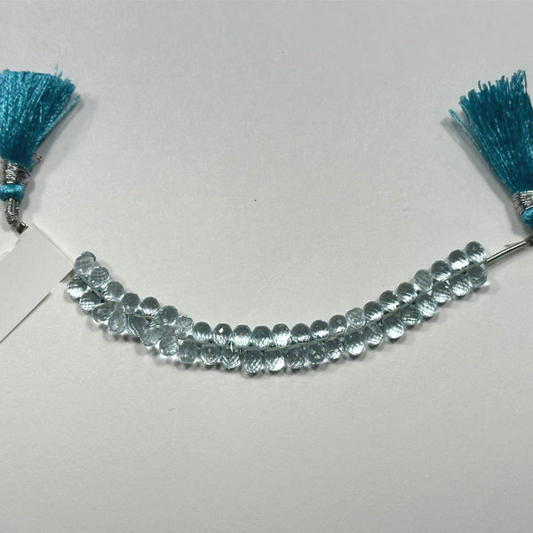 Sky Aquamarine natural semi-precious gemstone bead strands, teardrop-shaped 4-inch long bead strand, faceted bead size 4X6mm handmade gemstone bead strand 28 Carat, women jewelry making necklaces, earrings, and bracelets bead strands.