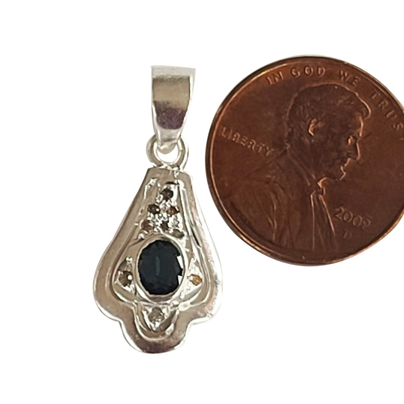 Natural Diamond Studded Precious Blue Sapphire 925 Sterling Silver Assorted Vintage Pendants Necklace - AAA Grade Handmade - Gifts For Her