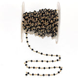 Black Spinel quartz gemstone bead chain 24k gold plated over silver, women jewelry making necklaces, earrings, and bracelets bead chain.