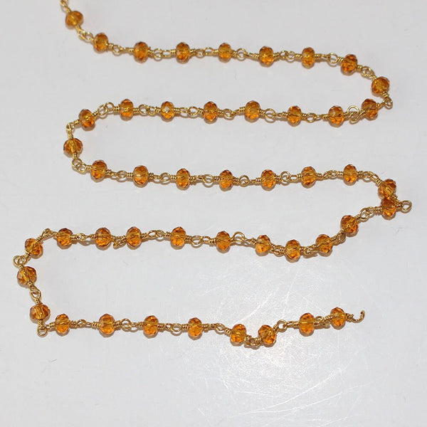 Citrine quartz gemstone bead chain 24k gold plated over silver, women jewelry making necklaces, earrings, and bracelets bead chain.