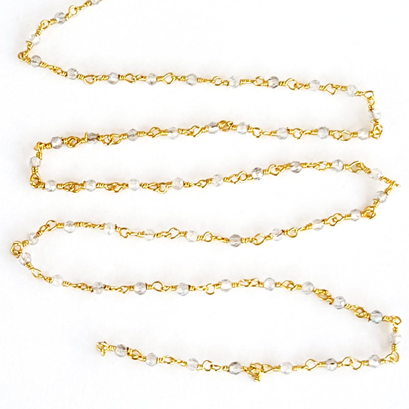 Clear quartz gemstone bead chain 24k gold plated over silver, women jewelry making necklaces, earrings, and bracelets bead chain.