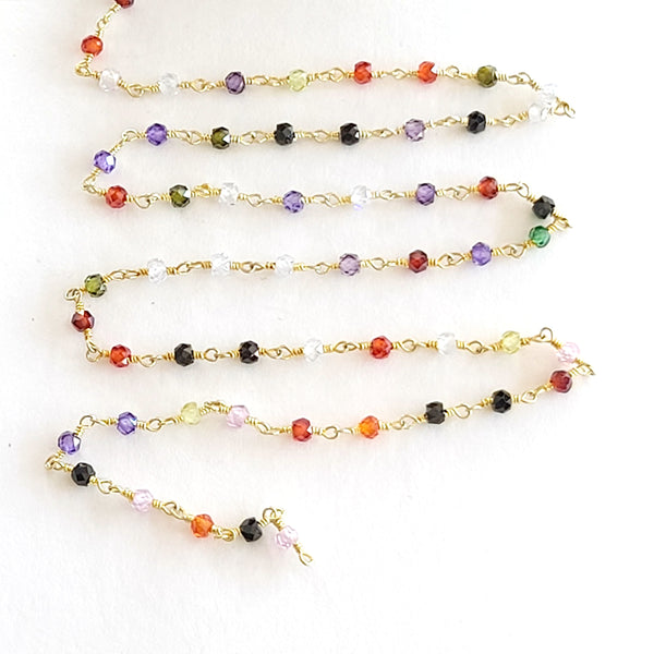Multi Color quartz gemstone bead chain 24k gold plated over silver, women jewelry making necklaces, earrings, and bracelets bead chain.