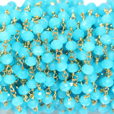 blue peruvian chalcedony quartz gemstone bead chain 24k gold plated over silver, women jewelry making necklaces, earrings, and bracelets bead chain.