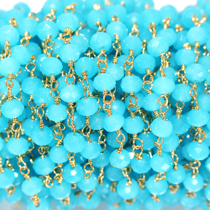 blue peruvian chalcedony quartz gemstone bead chain 24k gold plated over silver, women jewelry making necklaces, earrings, and bracelets bead chain.