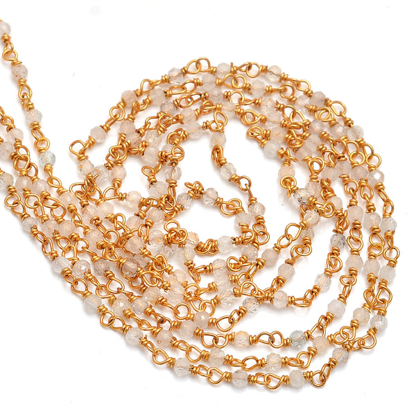 clear quartz gemstone bead chain 24k gold plated over silver, women jewelry making necklaces, earrings, and bracelets bead chain.
