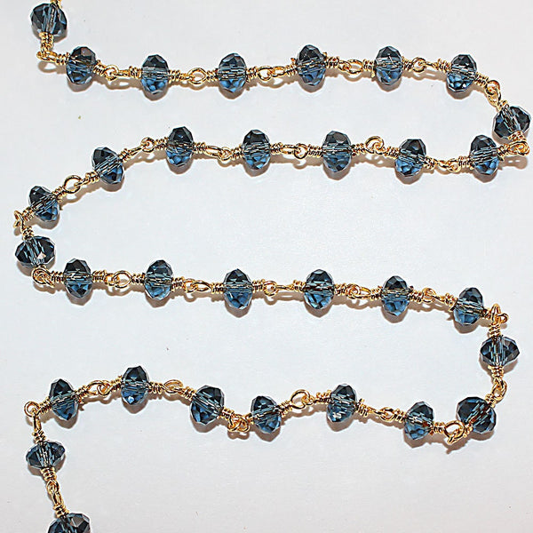 london blue topaz quartz gemstone bead chain 24k gold plated over silver, women jewelry making necklaces, earrings, and bracelets bead chain.