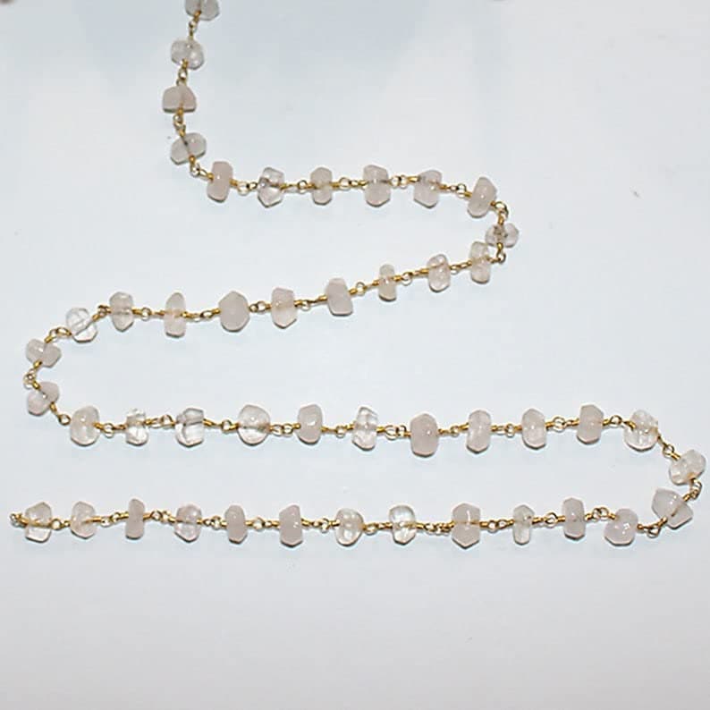 rose quartz gemstone bead chain 24k gold plated over silver, women jewelry making necklaces, earrings, and bracelets bead chain.