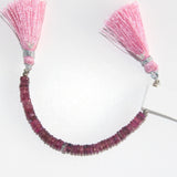 Pink Tourmaline natural semi-precious gemstone bead strands, tyre-shaped 4-inch long bead strand, faceted bead size 4mm handmade gemstone bead strand 18 Carat, women jewelry making necklaces, earrings, and bracelets bead strands.