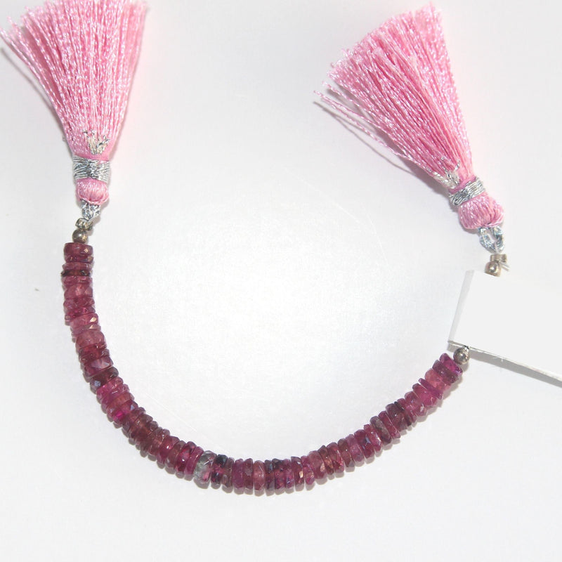 Pink Tourmaline natural semi-precious gemstone bead strands, tyre-shaped 4-inch long bead strand, faceted bead size 4mm handmade gemstone bead strand 18 Carat, women jewelry making necklaces, earrings, and bracelets bead strands.