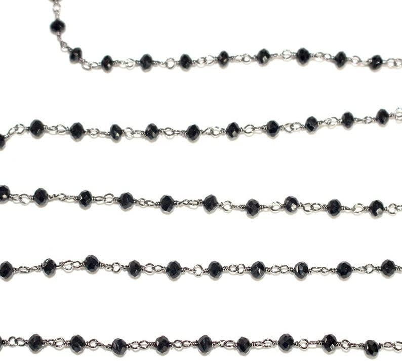 black spinel quartz gemstone bead chain 24k gold plated over silver, women jewelry making necklaces, earrings, and bracelets bead chain.